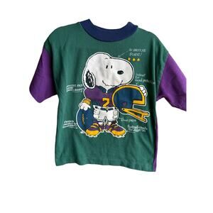 Vintage Kid Boys Peanut Snoopy Football Colorblock Graphic T-Shirt Size 4T